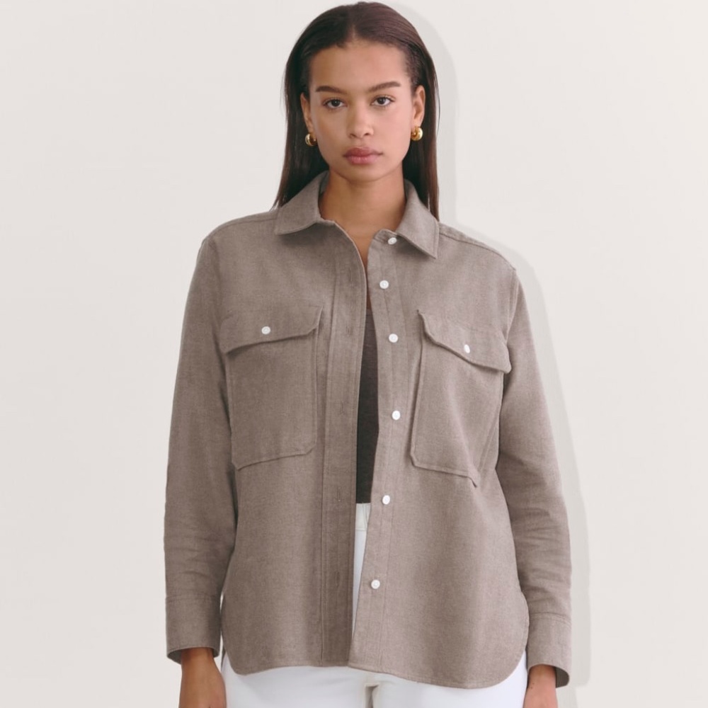 NWOT Everlane Women's Boyfriend Shirt in Flannel in Taupe Melange XL